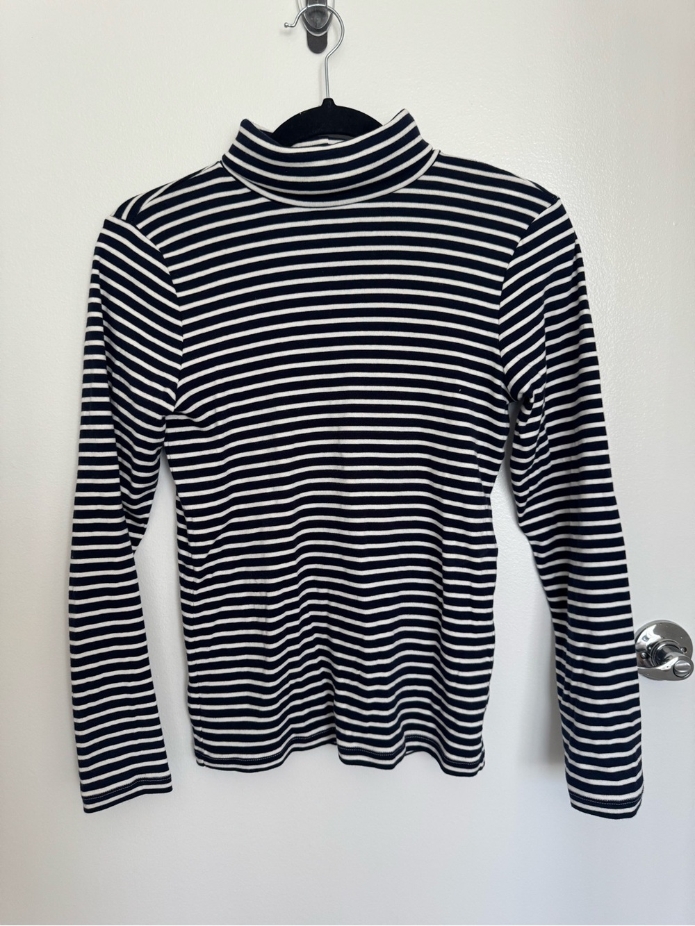 Navy & White Striped Turtleneck Top